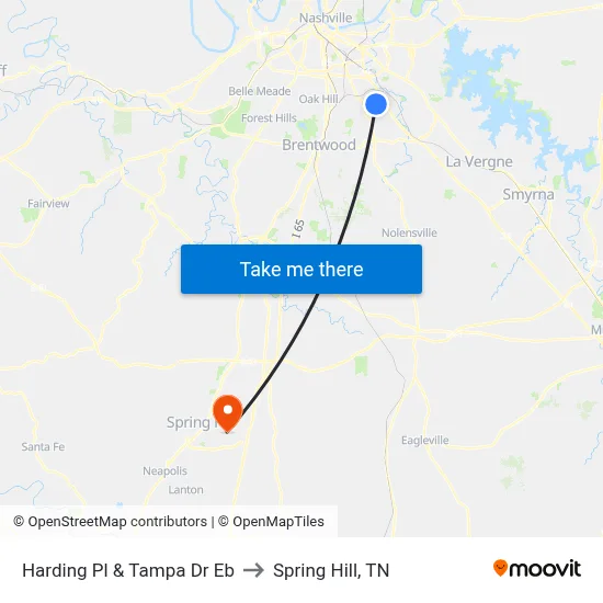 Harding Pl & Tampa Dr Eb to Spring Hill, TN map