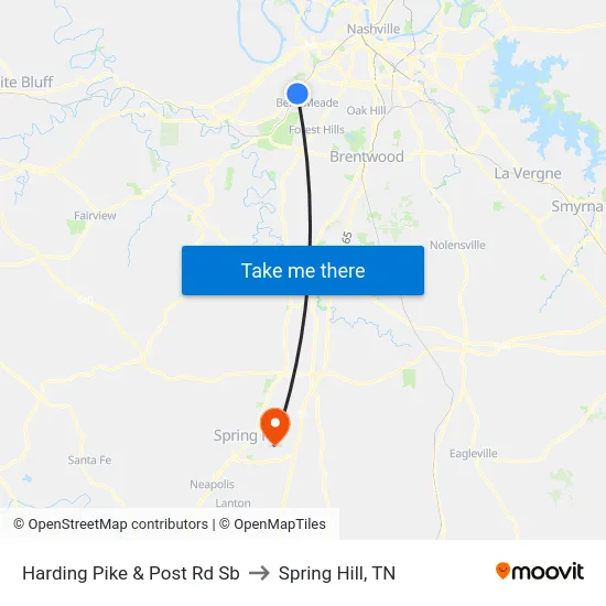 Harding Pike & Post Rd Sb to Spring Hill, TN map