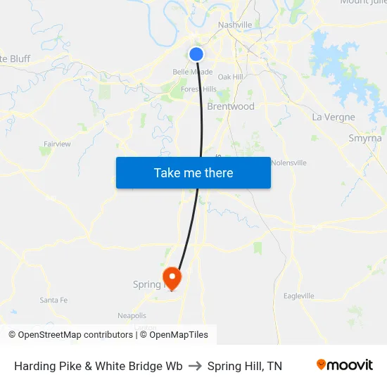 Harding Pike & White Bridge Wb to Spring Hill, TN map