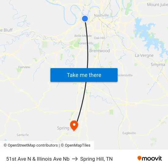 51st Ave N & Illinois Ave Nb to Spring Hill, TN map