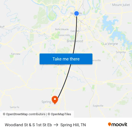 Woodland St & S 1st St Eb to Spring Hill, TN map