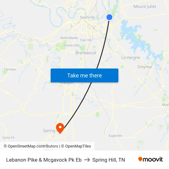 Lebanon Pike & Mcgavock Pk Eb to Spring Hill, TN map