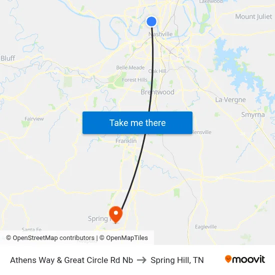 Athens Way & Great Circle Rd Nb to Spring Hill, TN map