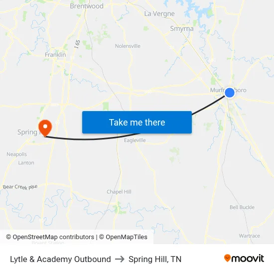 Lytle & Academy Outbound to Spring Hill, TN map