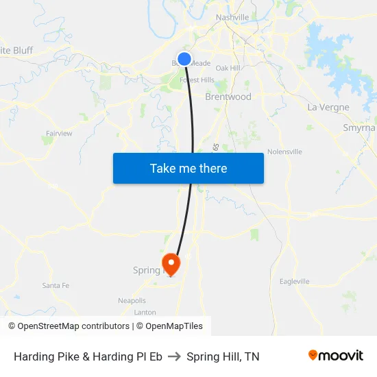 Harding Pike & Harding Pl Eb to Spring Hill, TN map
