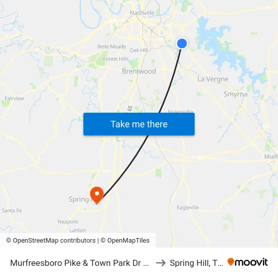 Murfreesboro Pike & Town Park Dr Eb to Spring Hill, TN map