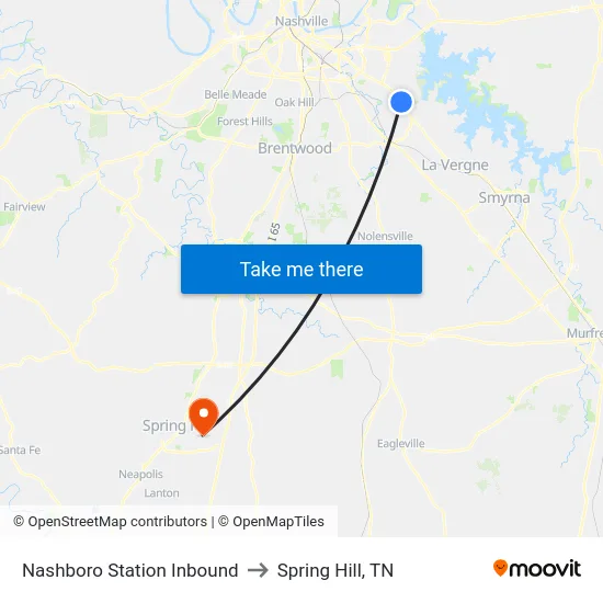 Nashboro Station Inbound to Spring Hill, TN map