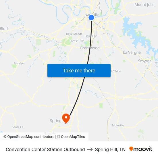 Convention Center Station Outbound to Spring Hill, TN map