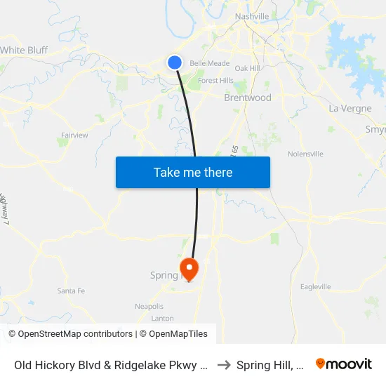 Old Hickory Blvd &  Ridgelake Pkwy Nb to Spring Hill, TN map