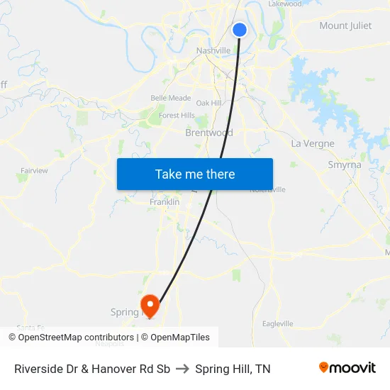 Riverside Dr & Hanover Rd Sb to Spring Hill, TN map