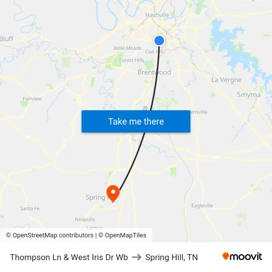 Thompson Ln & West Iris Dr Wb to Spring Hill, TN map