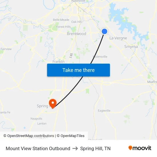 Mount View Station Outbound to Spring Hill, TN map