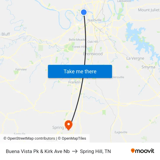 Buena Vista Pk & Kirk Ave Nb to Spring Hill, TN map