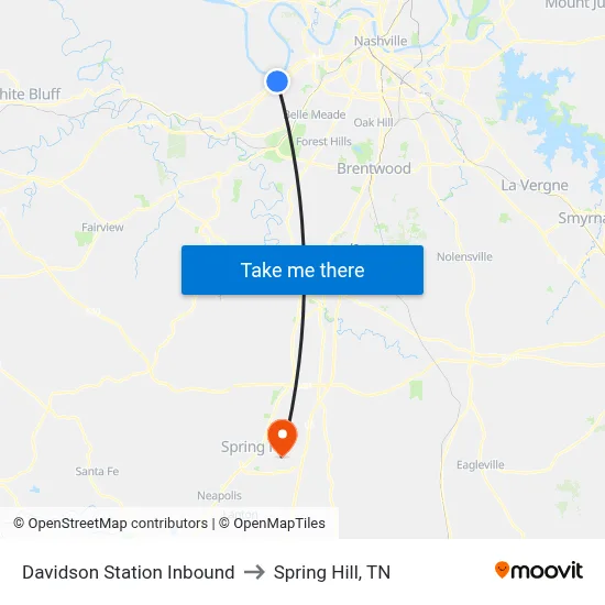 Davidson Station Inbound to Spring Hill, TN map