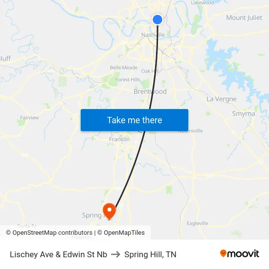 Lischey Ave & Edwin St Nb to Spring Hill, TN map