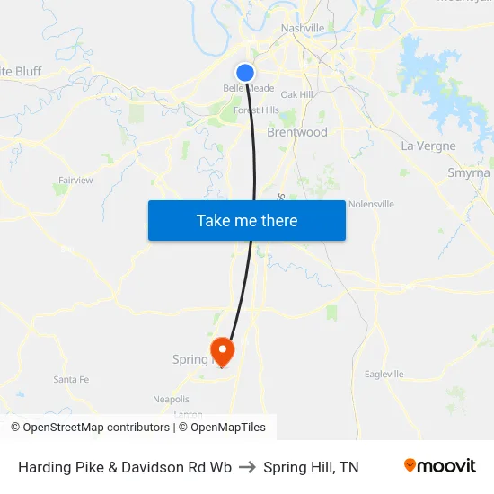 Harding Pike & Davidson Rd Wb to Spring Hill, TN map