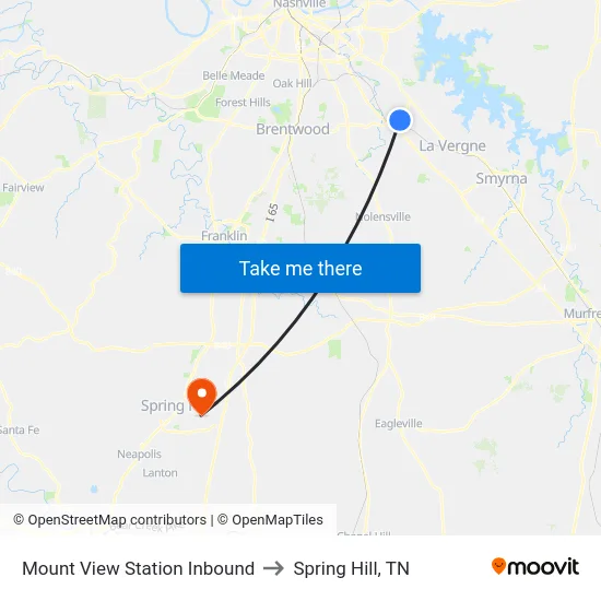 Mount View Station Inbound to Spring Hill, TN map