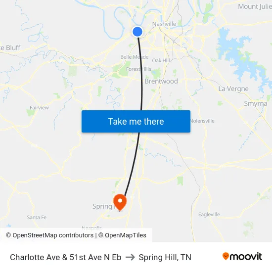 Charlotte Ave & 51st Ave N Eb to Spring Hill, TN map