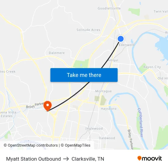 Myatt Station Outbound to Clarksville, TN map