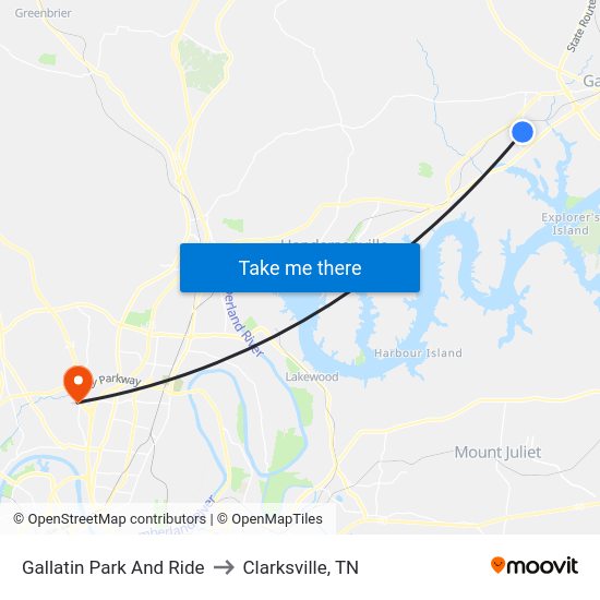 Gallatin Park And Ride to Clarksville, TN with public transportation