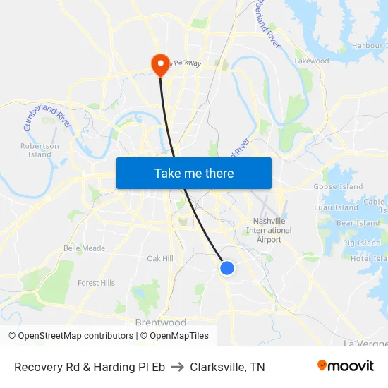 Recovery Rd & Harding Pl Eb to Clarksville, TN map
