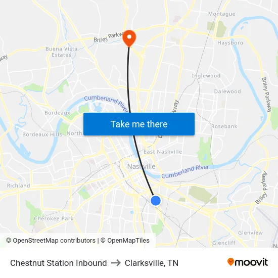 Chestnut Station Inbound to Clarksville, TN map