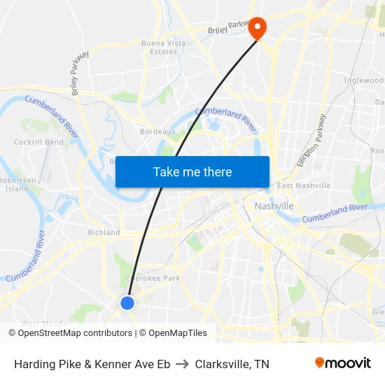 Harding Pike & Kenner Ave Eb to Clarksville, TN map