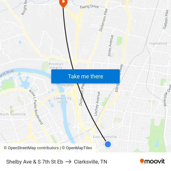 Shelby Ave & S 7th St Eb to Clarksville, TN map