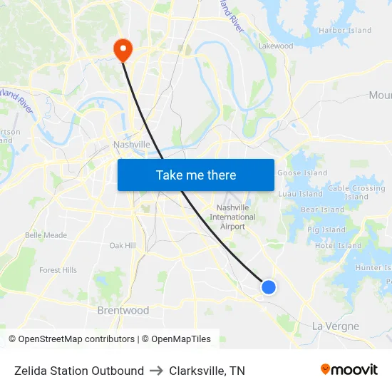Zelida Station Outbound to Clarksville, TN map