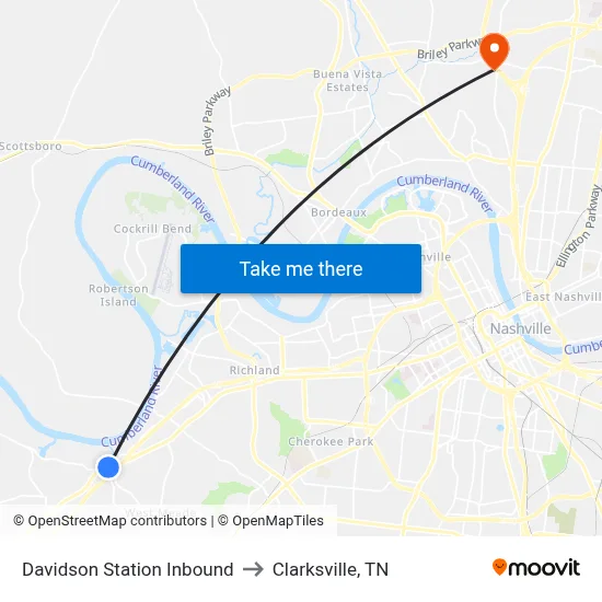 Davidson Station Inbound to Clarksville, TN map