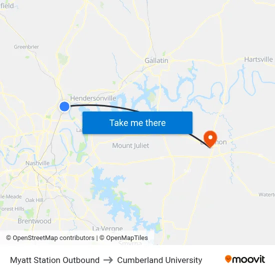 Myatt Station Outbound to Cumberland University map
