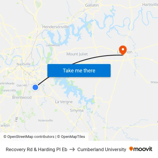 Recovery Rd & Harding Pl Eb to Cumberland University map