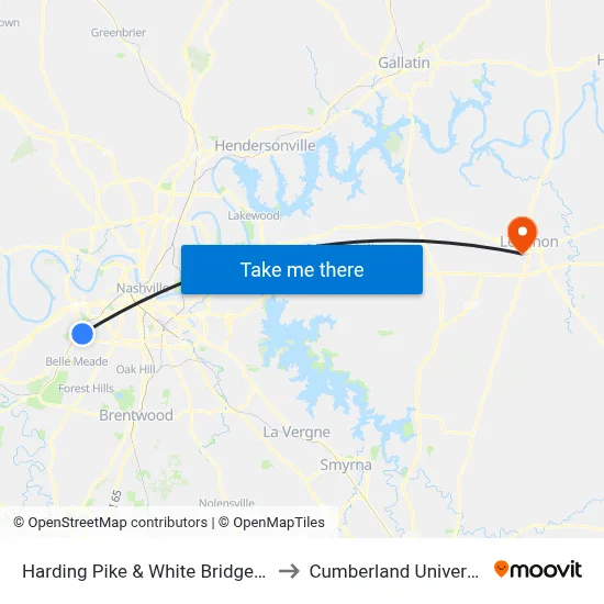Harding Pike & White Bridge Wb to Cumberland University map