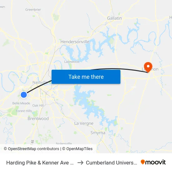 Harding Pike & Kenner Ave Eb to Cumberland University map