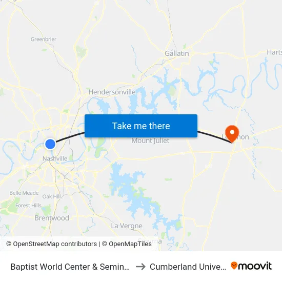 Baptist World Center & Seminary Sb to Cumberland University map