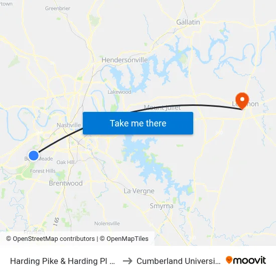 Harding Pike & Harding Pl Eb to Cumberland University map