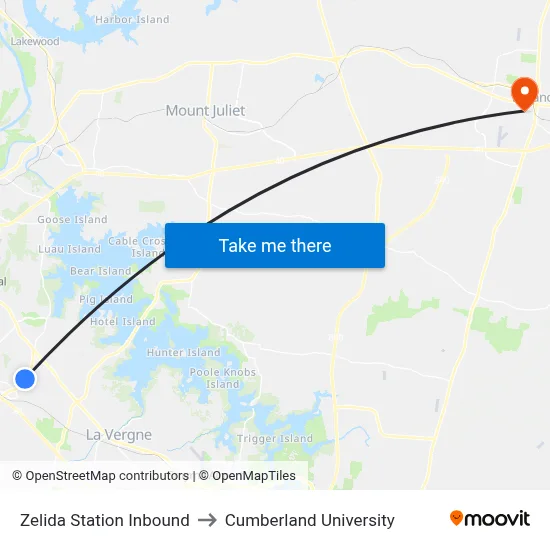 Zelida Station Inbound to Cumberland University map