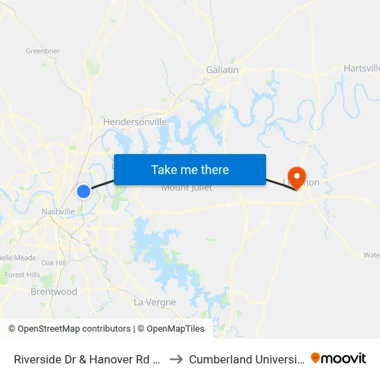 Riverside Dr & Hanover Rd Sb to Cumberland University map