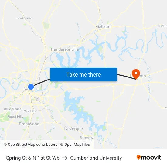 Spring St & N 1st St Wb to Cumberland University map