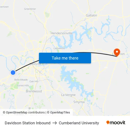 Davidson Station Inbound to Cumberland University map