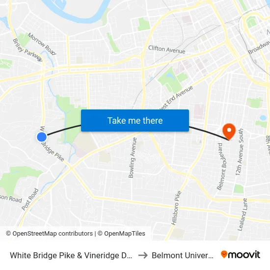 White Bridge Pike & Vineridge Dr Nb to Belmont University map