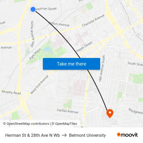 Herman St & 28th Ave N Wb to Belmont University map