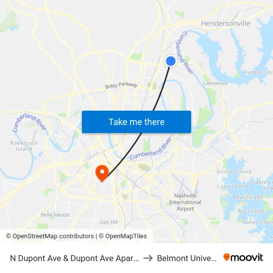 N Dupont Ave & Dupont Ave Apartment to Belmont University map