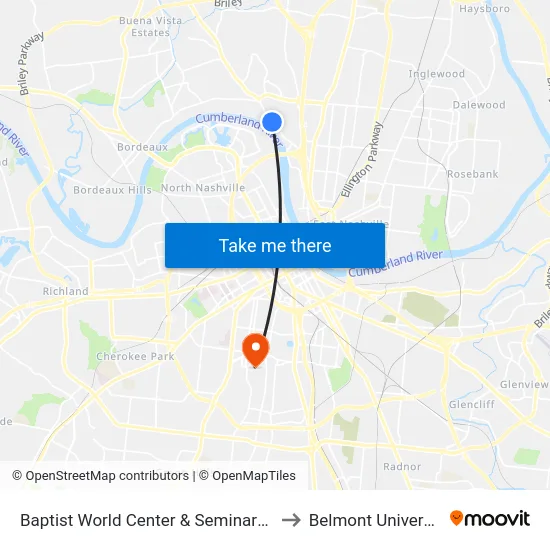 Baptist World Center & Seminary Sb to Belmont University map