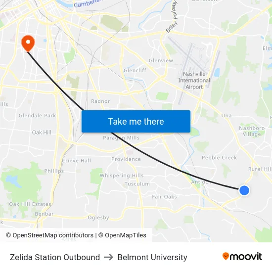 Zelida Station Outbound to Belmont University map