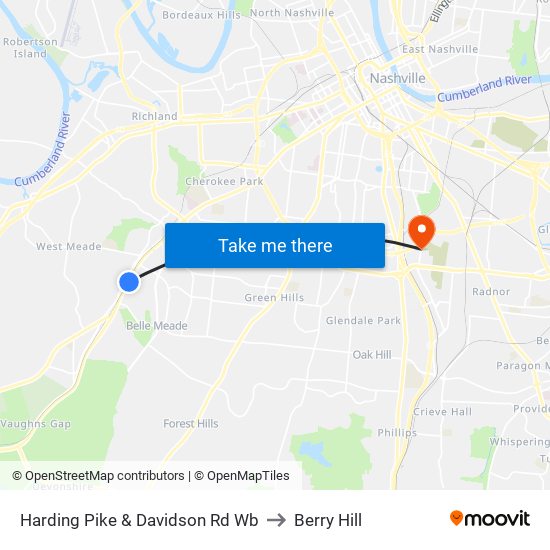 Harding Pike & Davidson Rd Wb to Berry Hill map