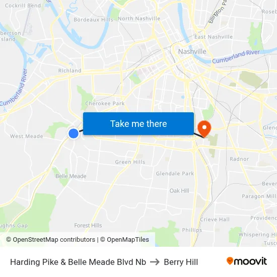 Harding Pike & Belle Meade Blvd Nb to Berry Hill map