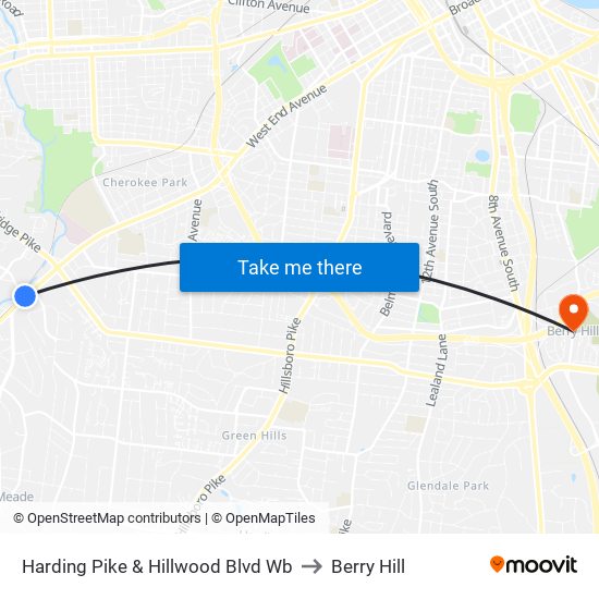 Harding Pike & Hillwood Blvd Wb to Berry Hill map