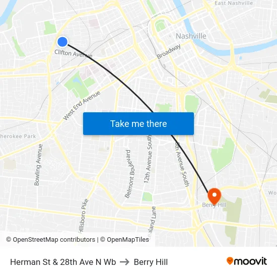 Herman St & 28th Ave N Wb to Berry Hill map
