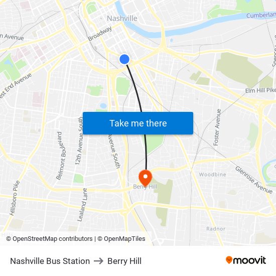 Nashville Bus Station to Berry Hill map